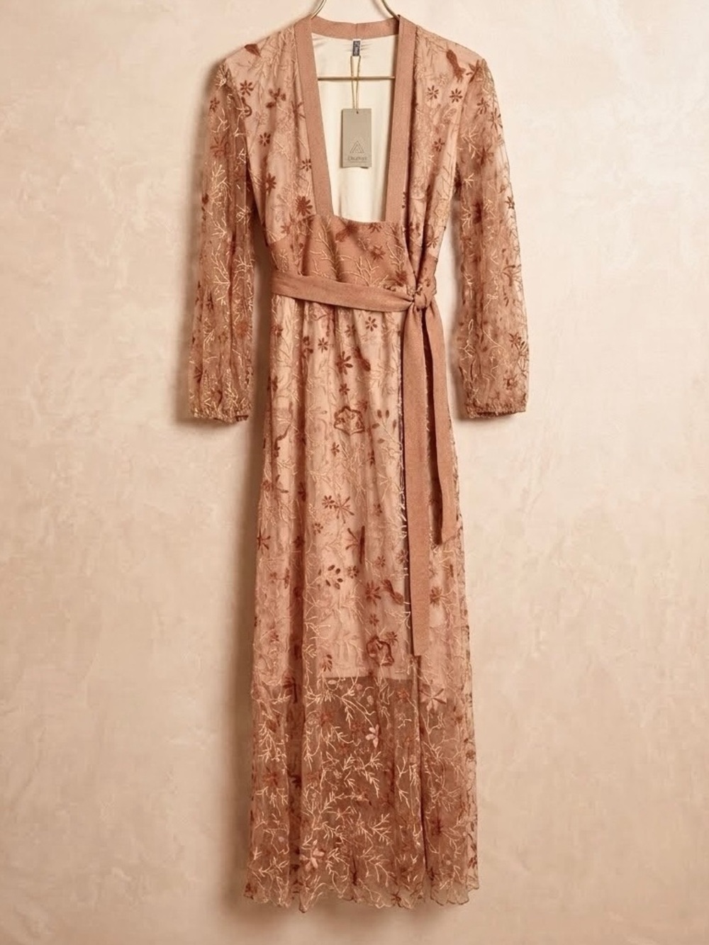 BL^NK Laksina Bronze Hand Embroidered Wrap Maxi Size Small NWT - Picture 6 of 10